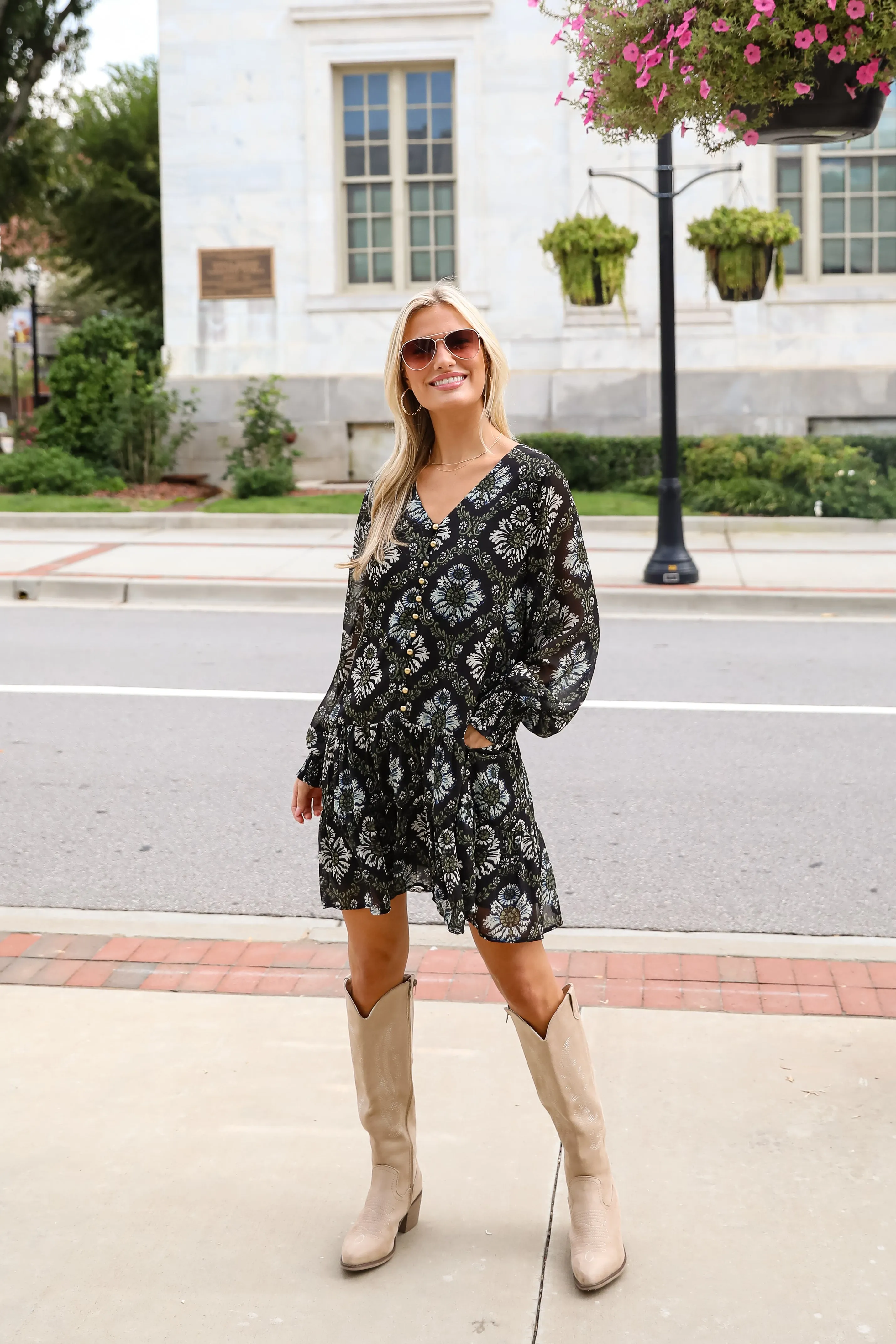 FINAL SALE - Set To Charm Black Floral Mini Dress