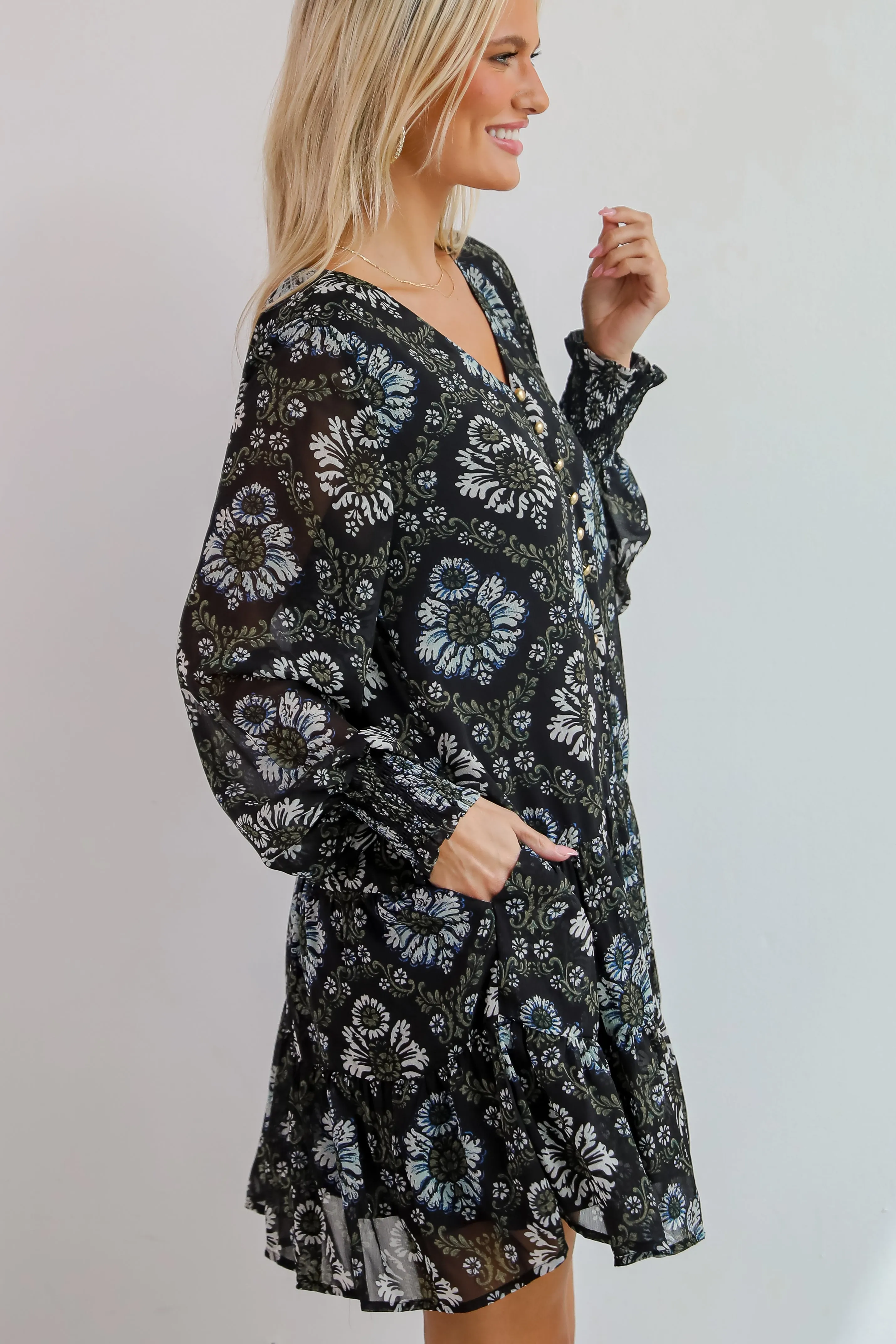 FINAL SALE - Set To Charm Black Floral Mini Dress