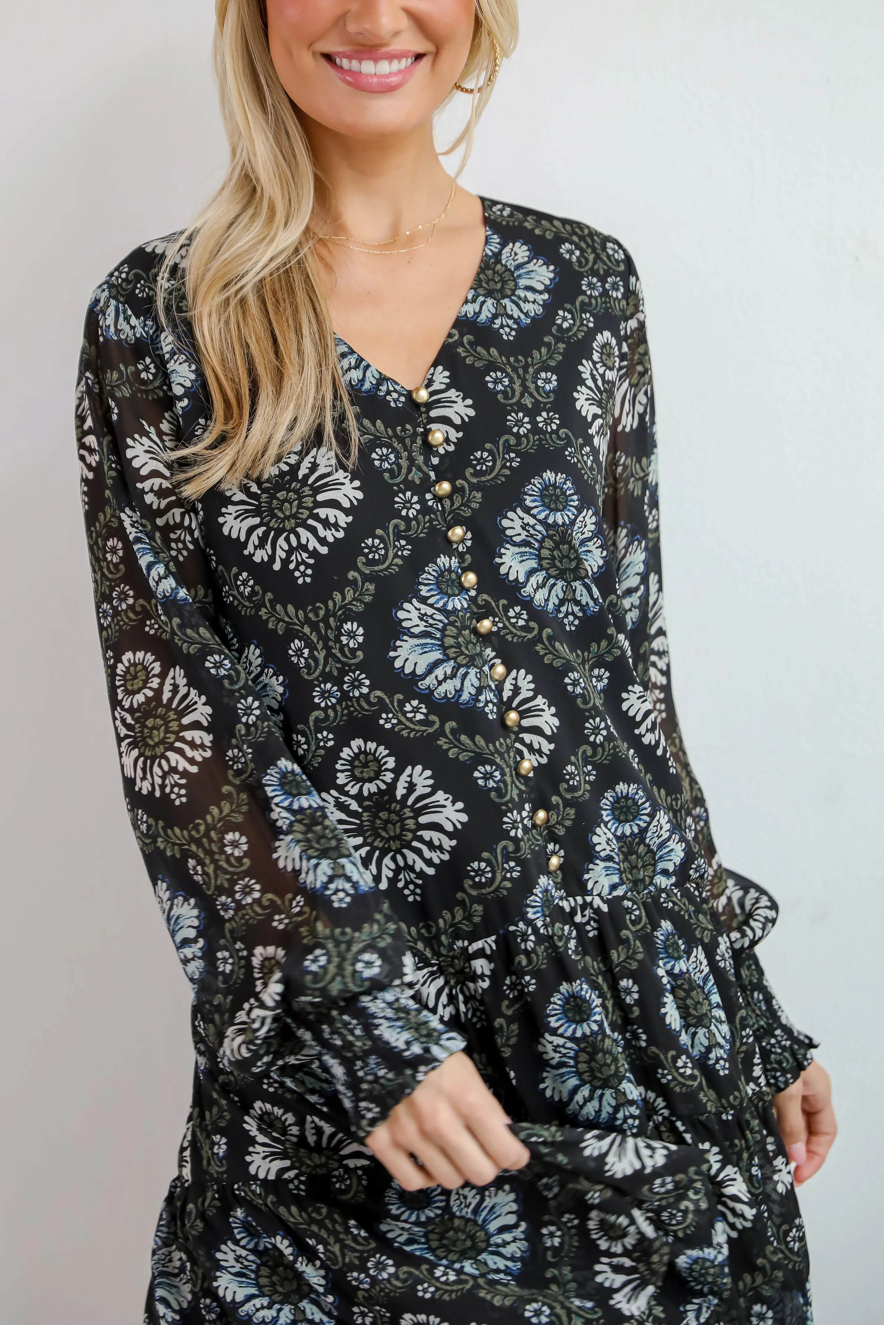 FINAL SALE - Set To Charm Black Floral Mini Dress