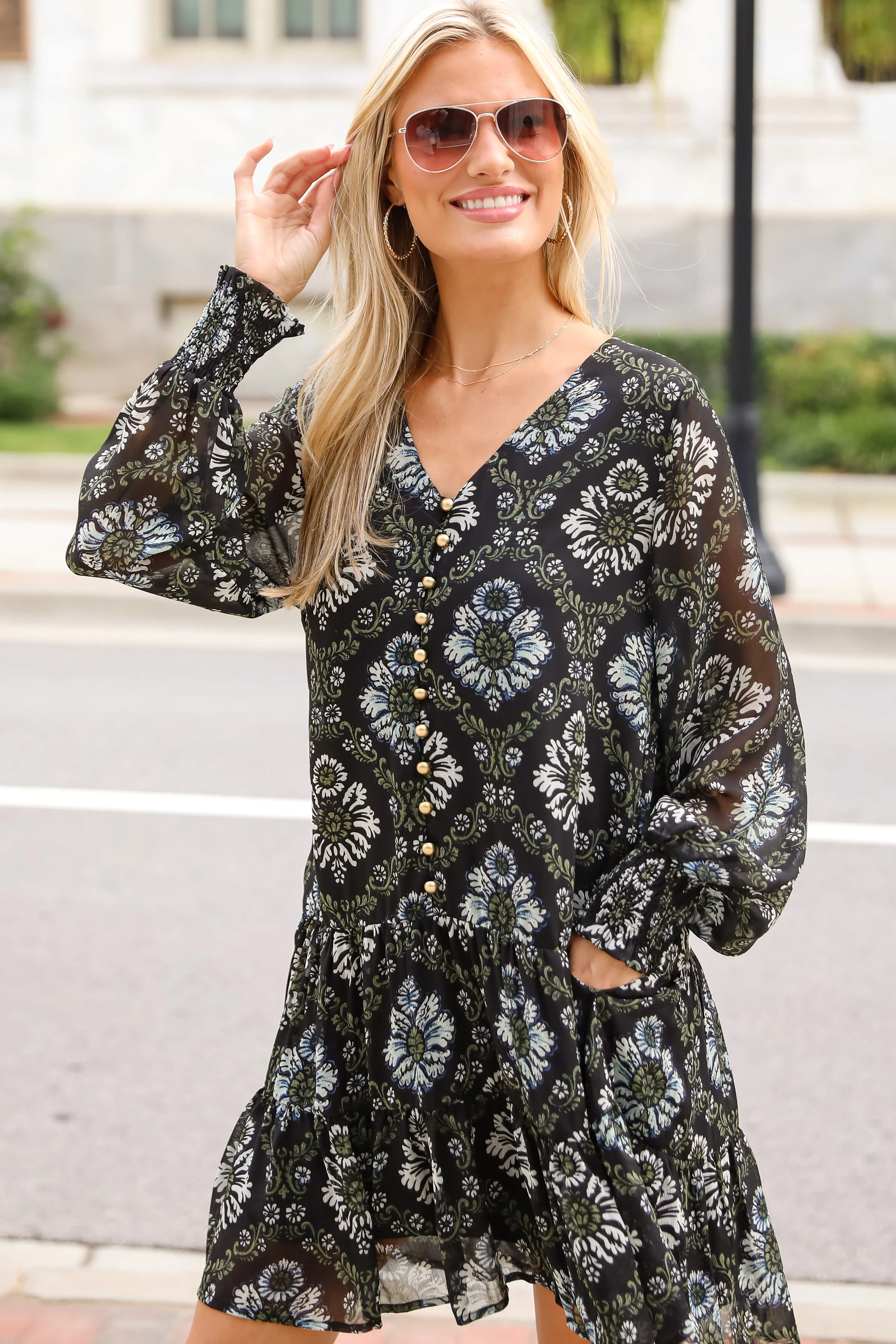 FINAL SALE - Set To Charm Black Floral Mini Dress