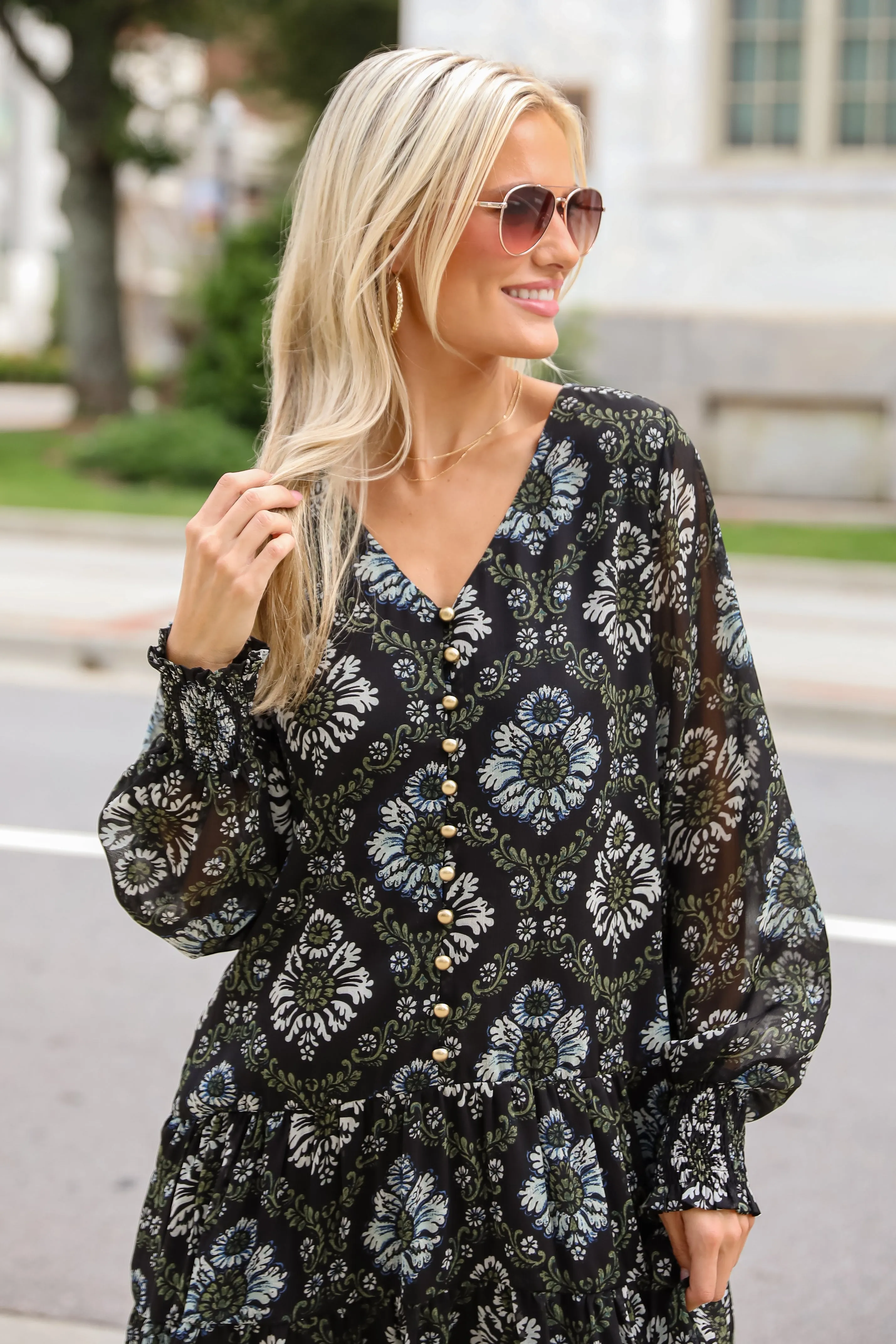 FINAL SALE - Set To Charm Black Floral Mini Dress