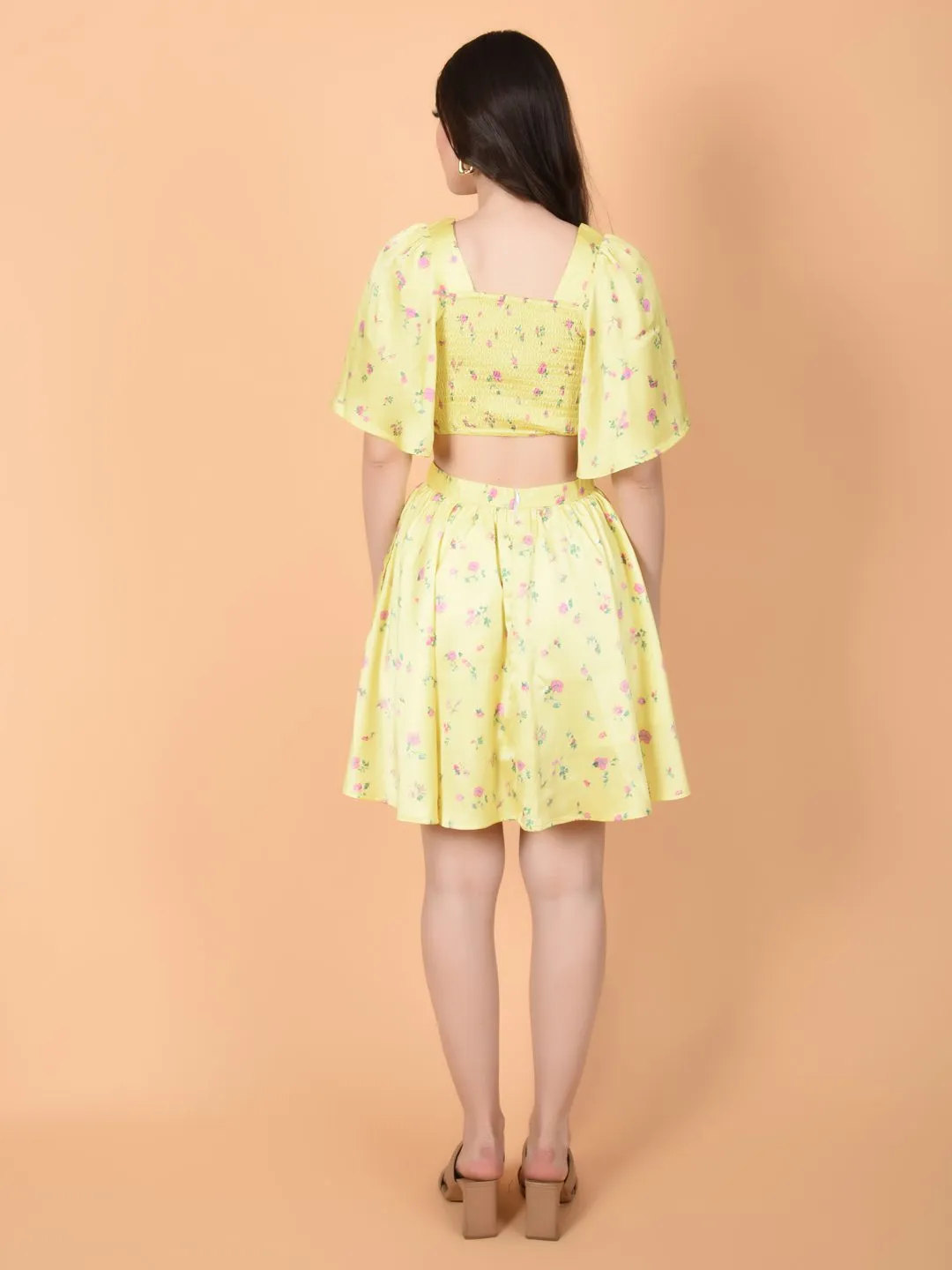Flawless Women Yellow Mini Dress in Luxurious Satin | ALAN