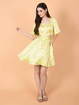 Flawless Women Yellow Mini Dress in Luxurious Satin | ALAN