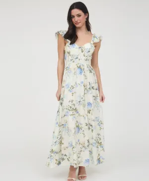 Flora Sweetheart Maxi Dress Blue