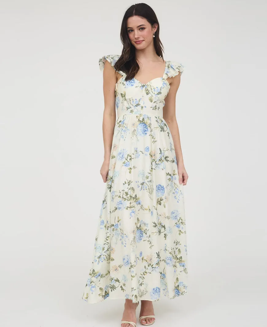 Flora Sweetheart Maxi Dress Blue
