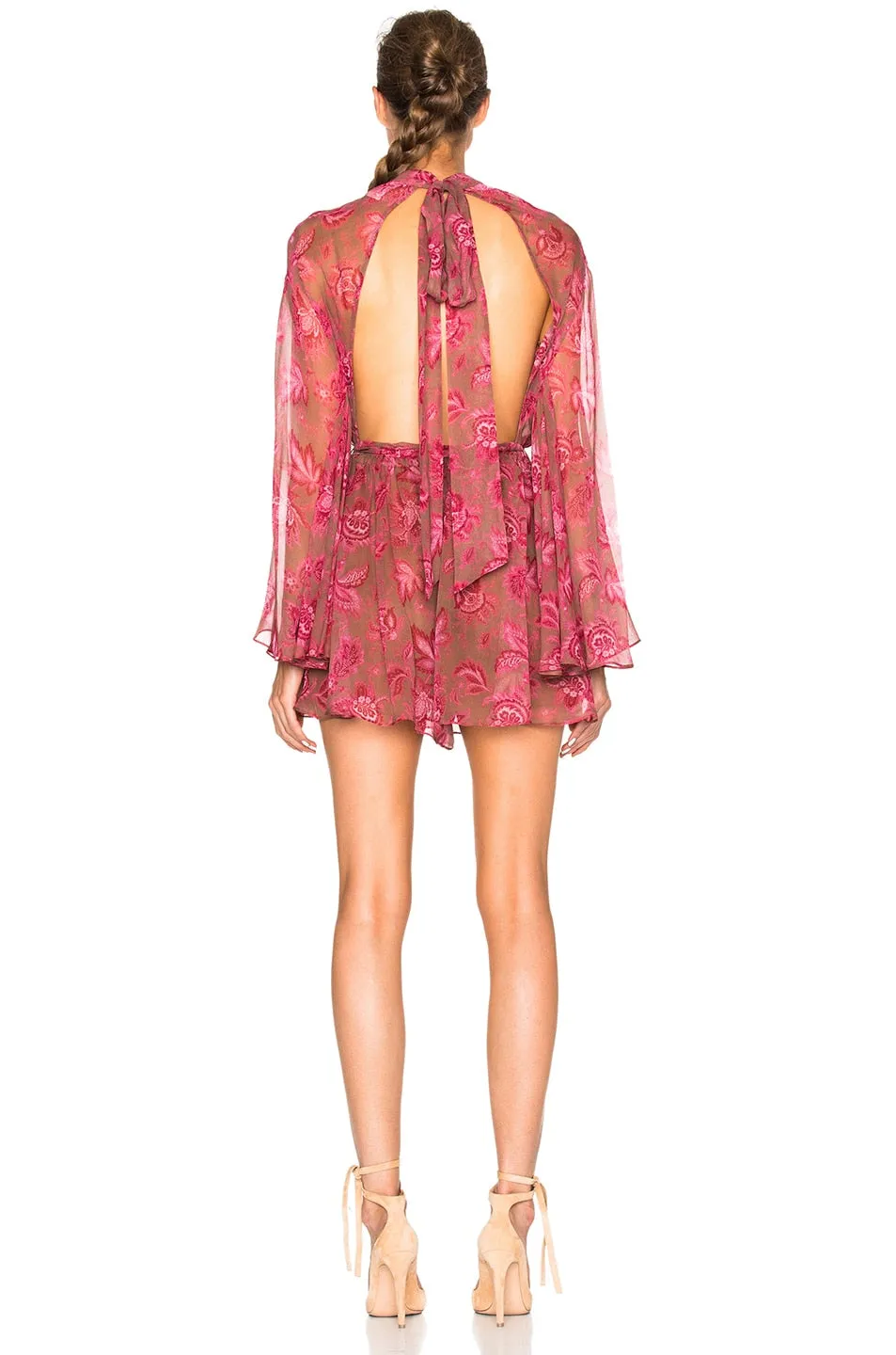 Floral Backless Romper - Chiffon Belted Jumpsuit