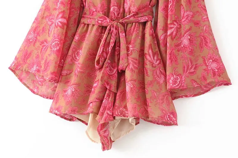 Floral Backless Romper - Chiffon Belted Jumpsuit