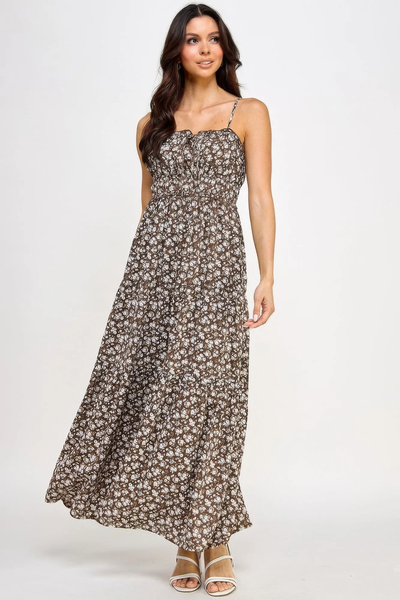 Floral Smocked Ruffle Maxi Dress