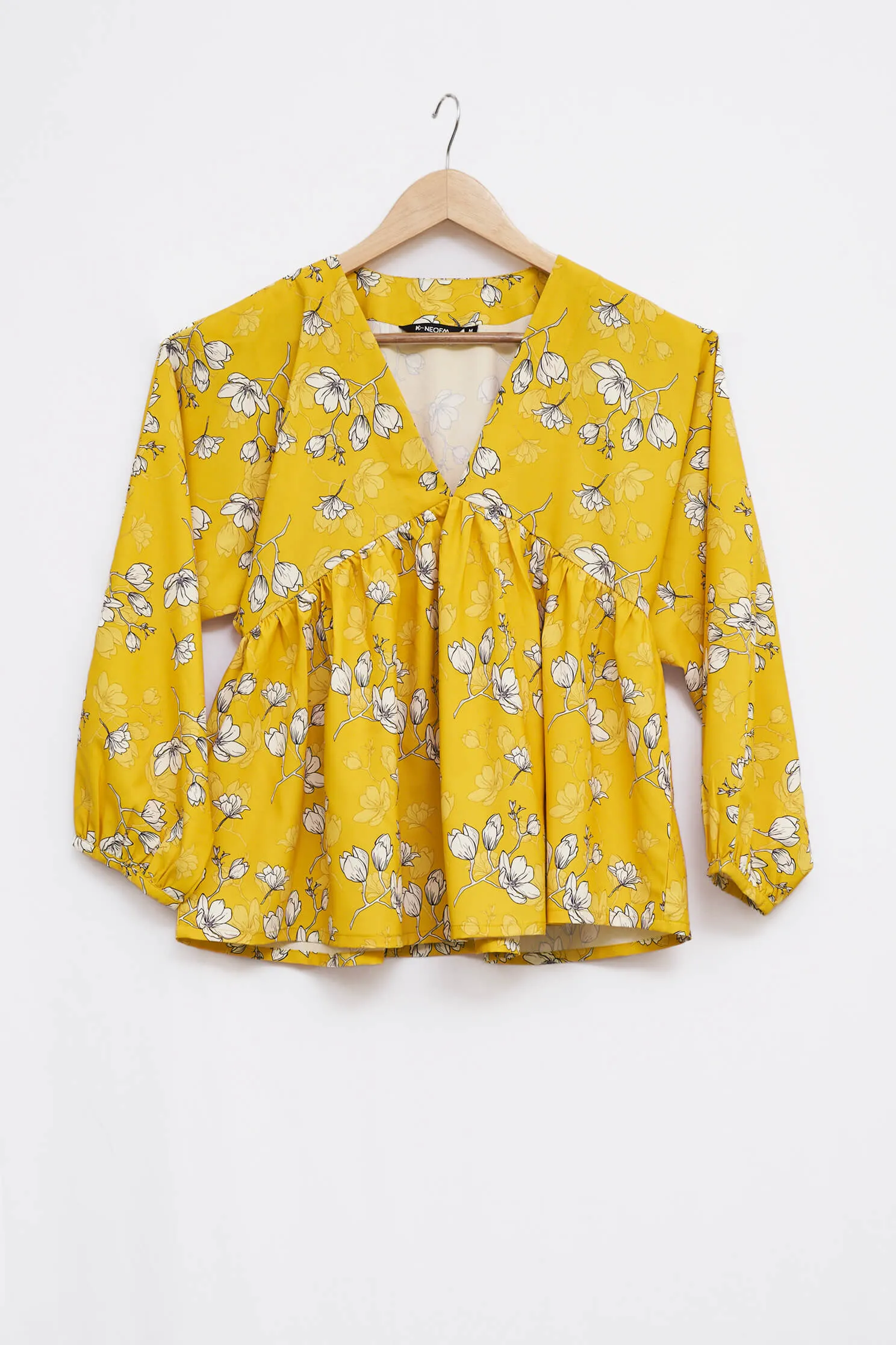 Floral V Neck Peasant Sleeve Top