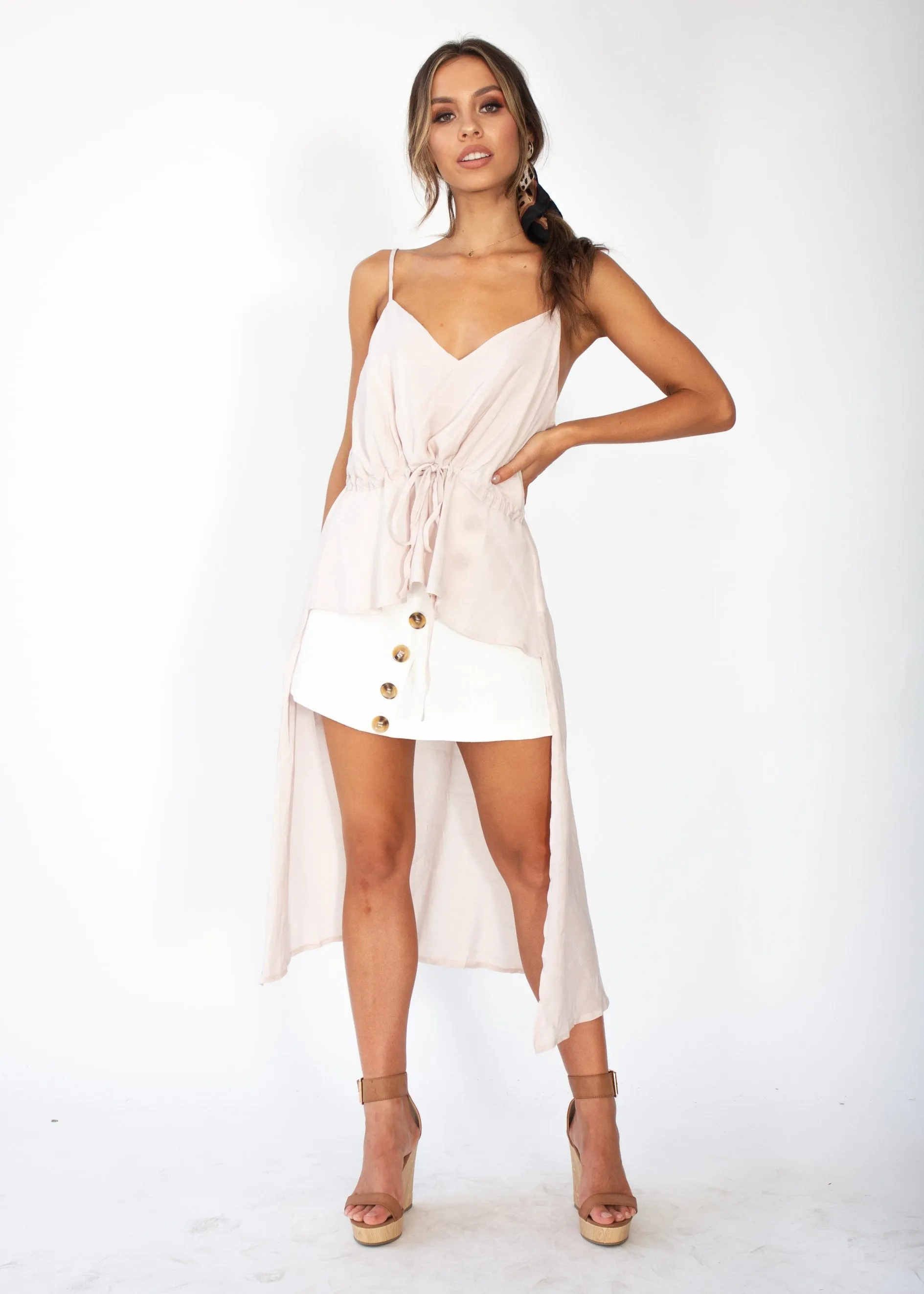 Fly Away Hi-Low Singlet Top - Blush