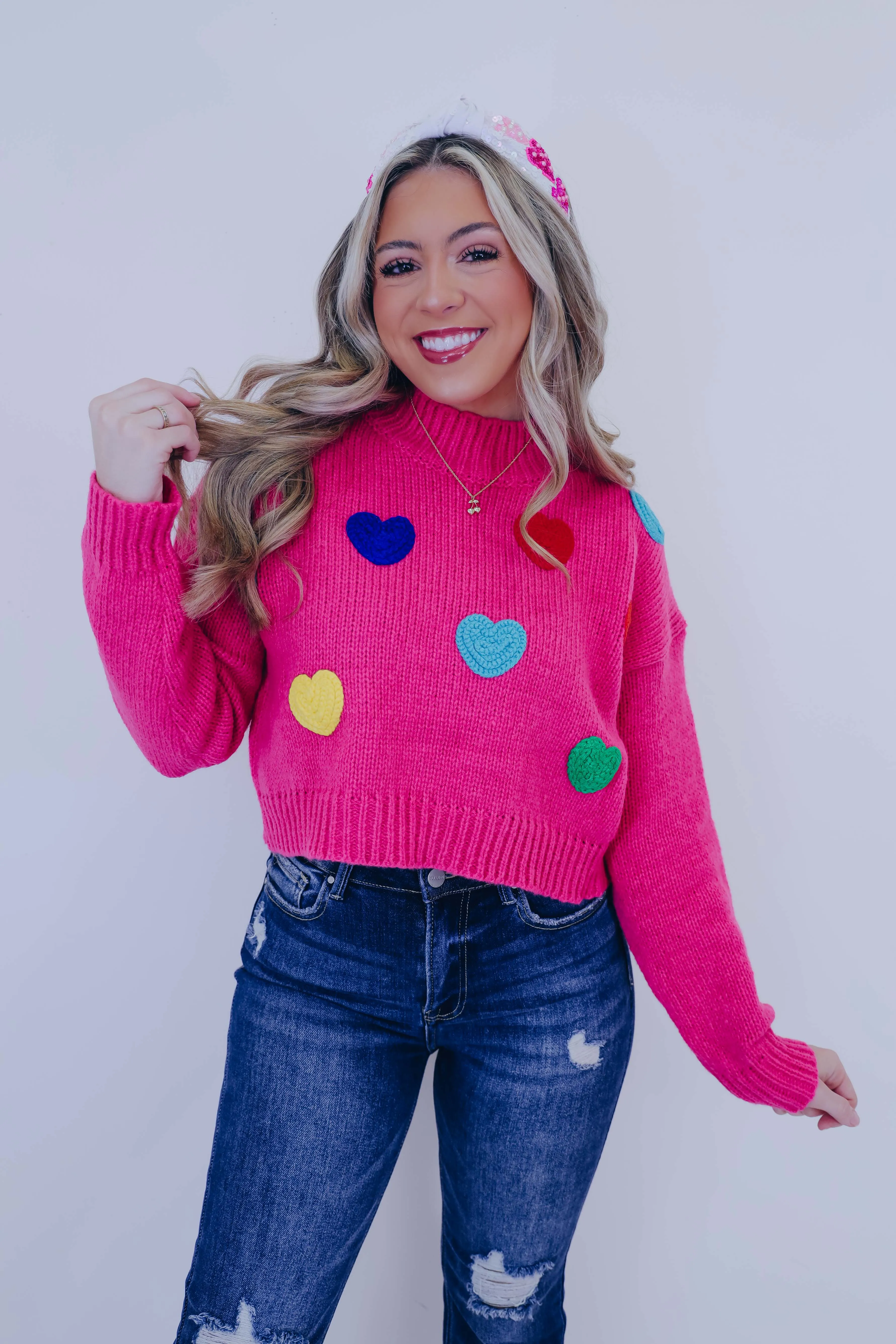Follow Your Heart Colorful Cropped Sweater