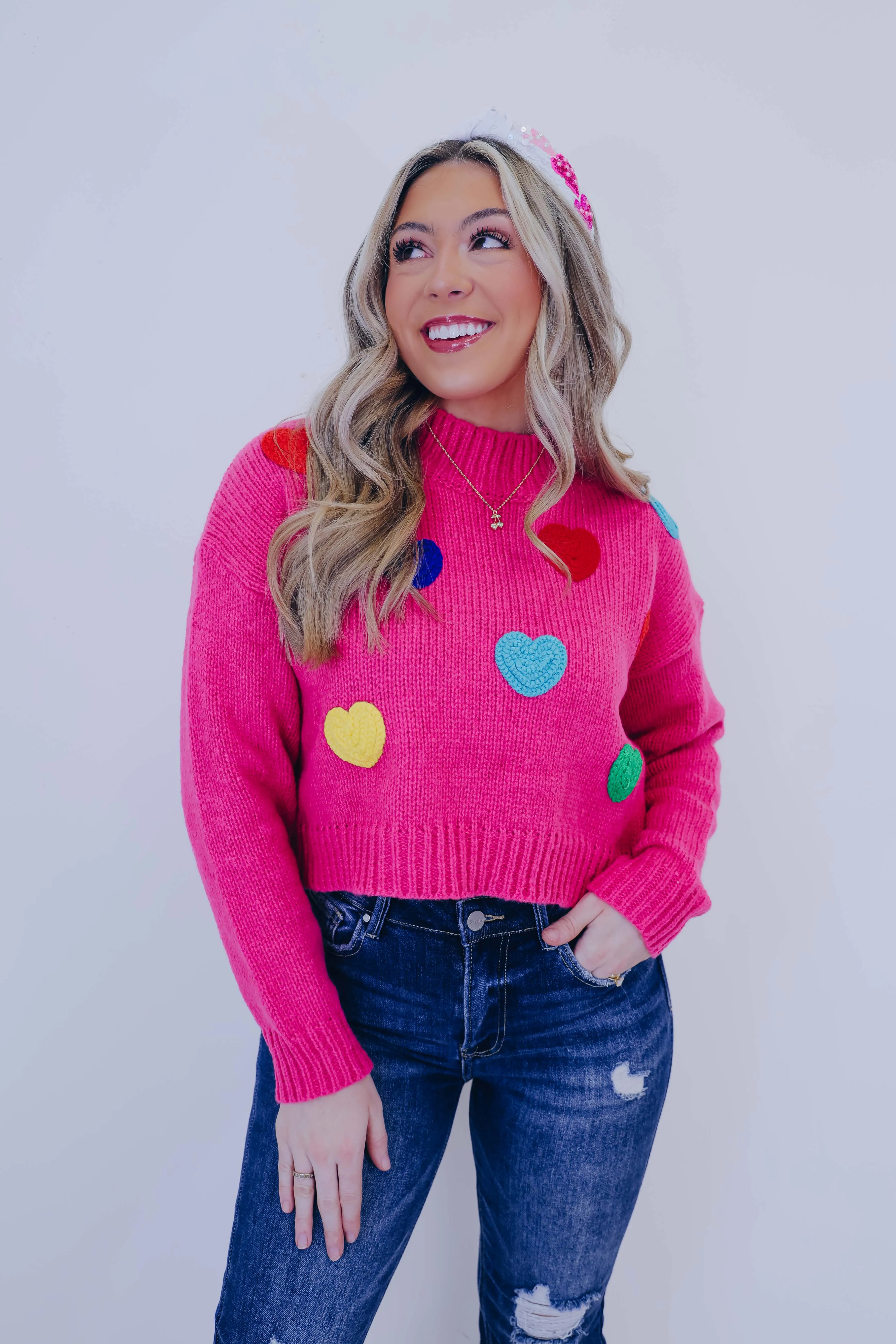 Follow Your Heart Colorful Cropped Sweater