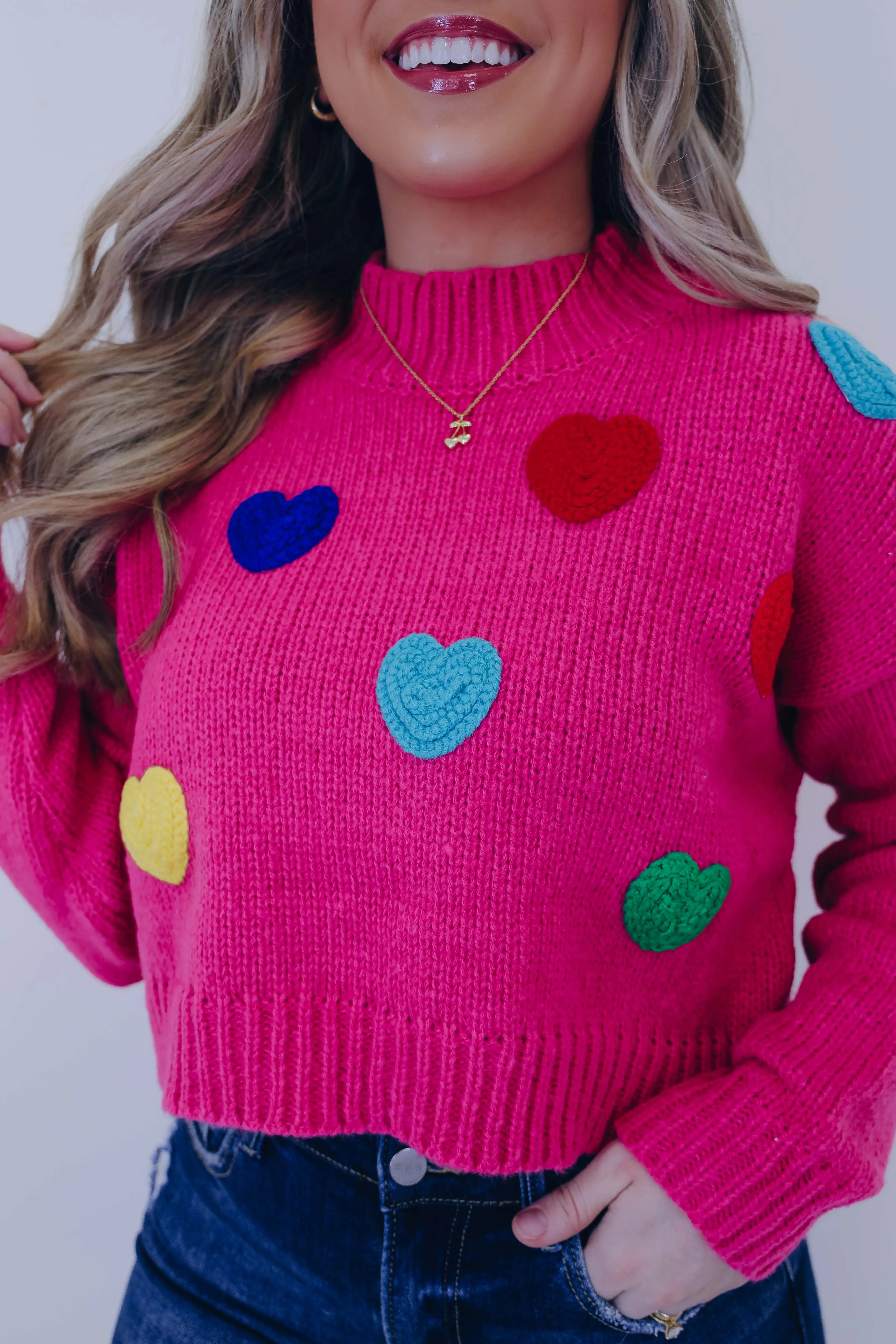Follow Your Heart Colorful Cropped Sweater