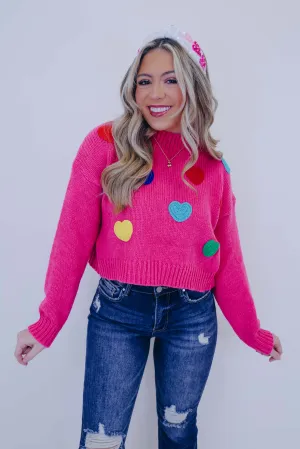 Follow Your Heart Colorful Cropped Sweater
