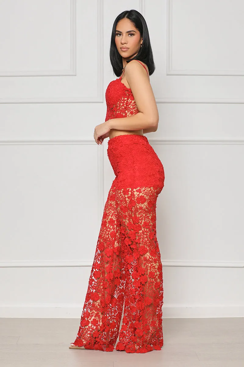 Forever Yours Lace Pants Set (Red)- FINAL SALE