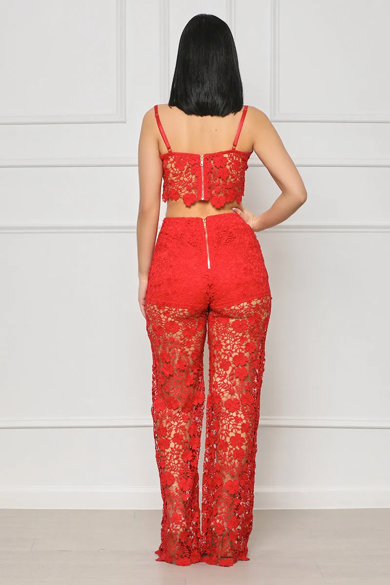 Forever Yours Lace Pants Set (Red)- FINAL SALE