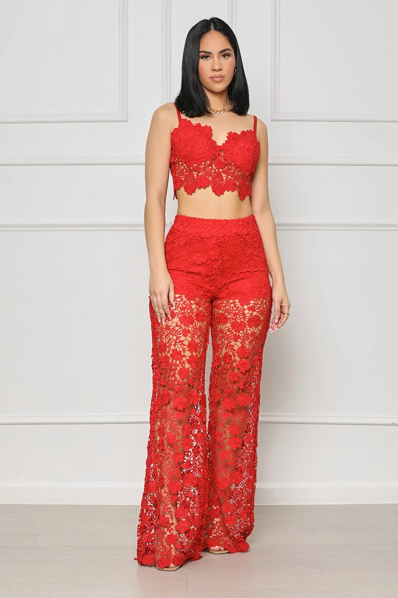 Forever Yours Lace Pants Set (Red)- FINAL SALE