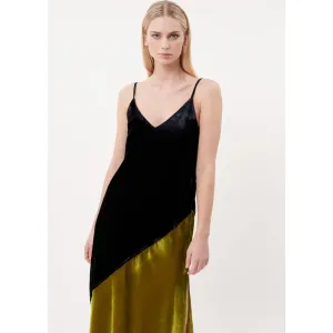 FRNCH marine blue & chartreuse velvet dress, size S, NEW WITH TAGS!