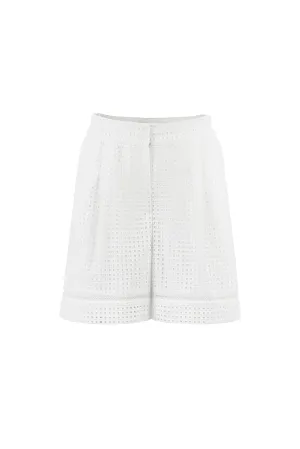 GAMBEYA WHITE SQUARE BRODERIE ANGLAISE COTTON-POPLIN HIGH WAIST SHORTS
