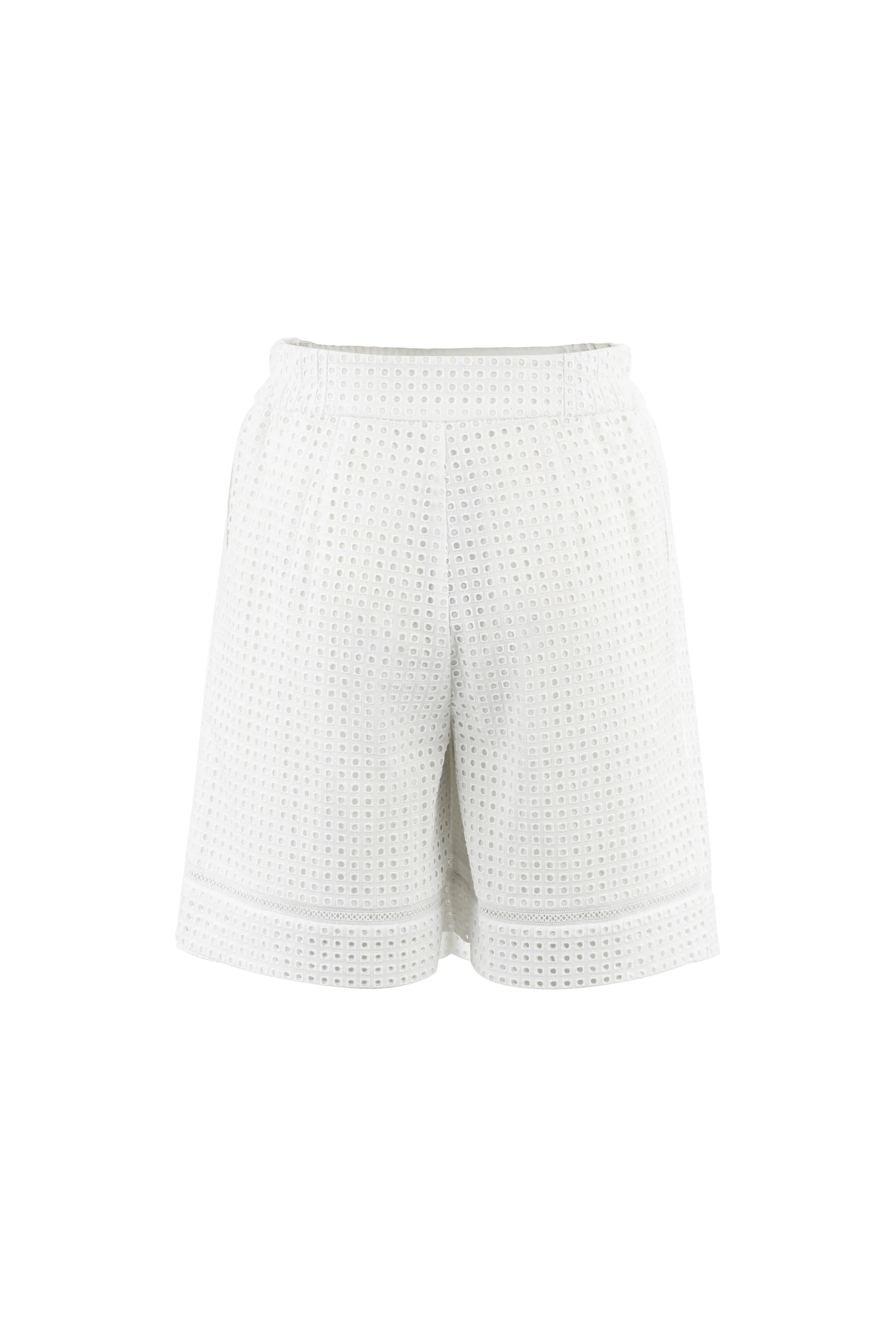 GAMBEYA WHITE SQUARE BRODERIE ANGLAISE COTTON-POPLIN HIGH WAIST SHORTS