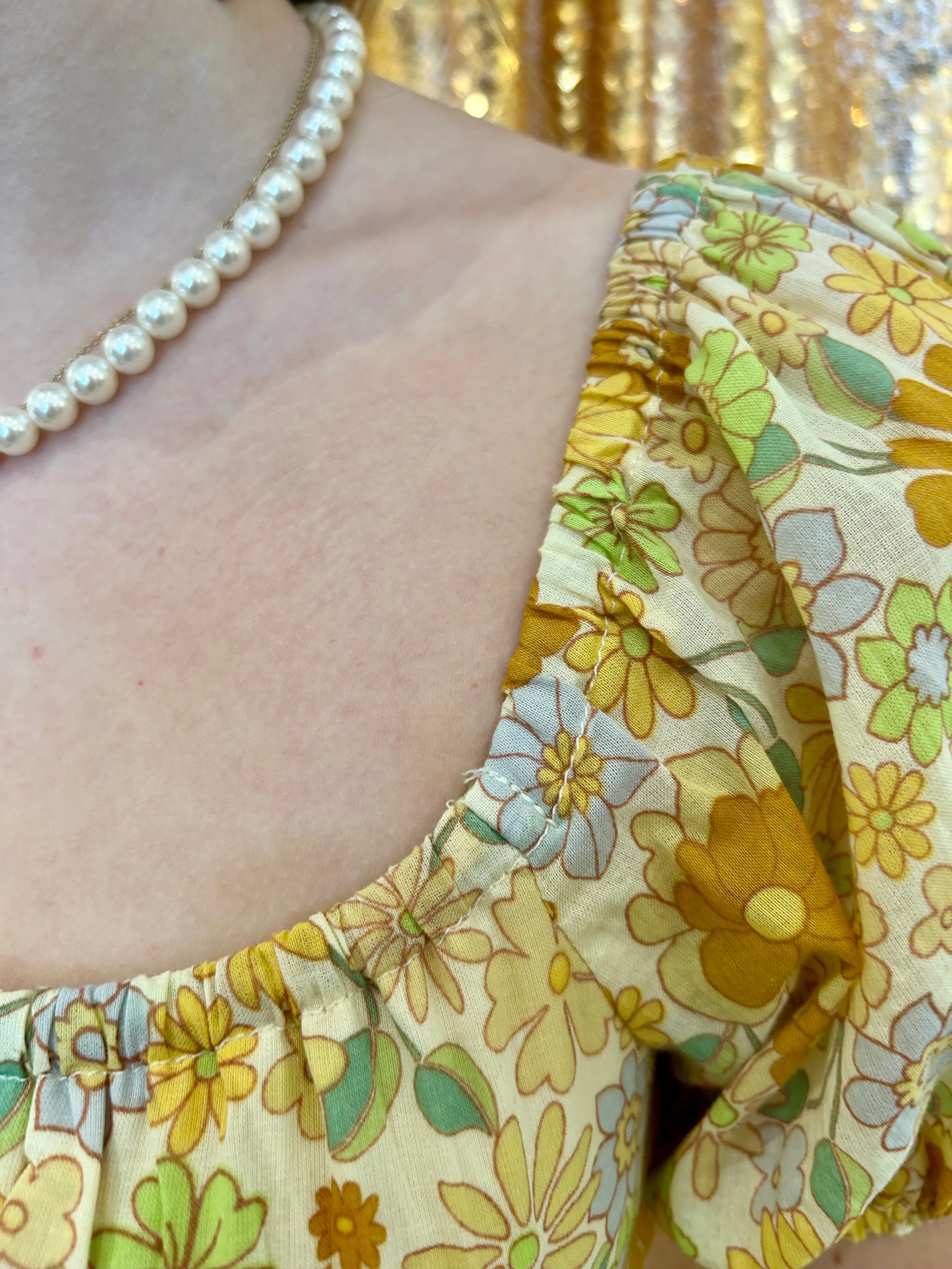 Garden party short sleeve gold floral mini dress