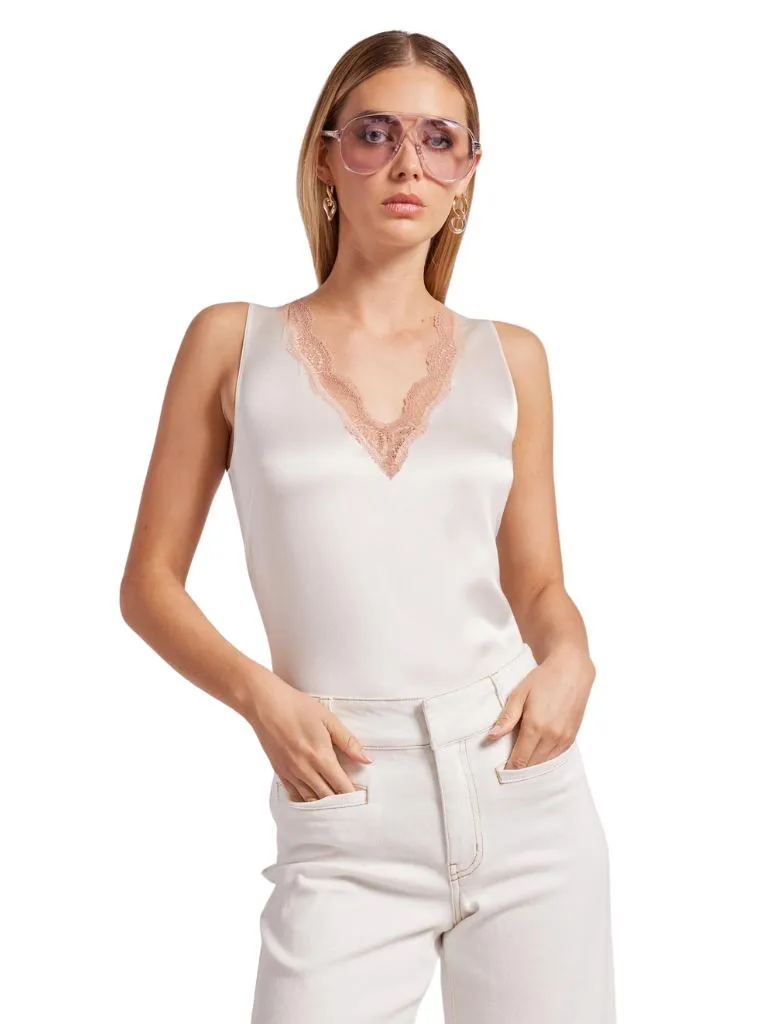 Generation Love Aida Silk Lace Tank Top- White/Latte
