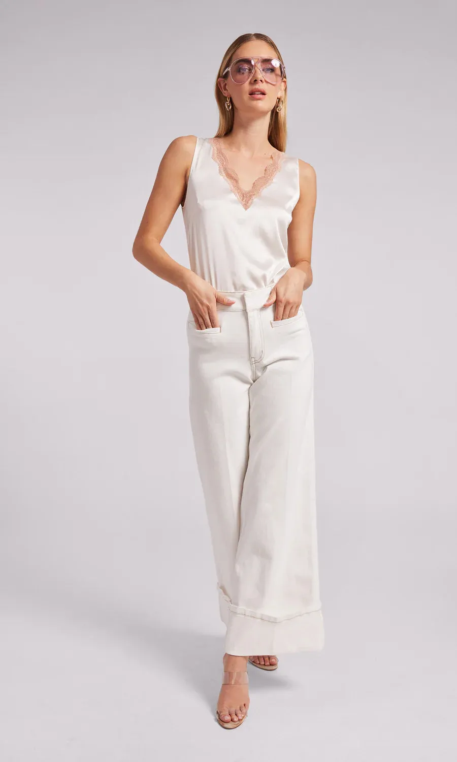 Generation Love Aida Silk Lace Tank Top- White/Latte