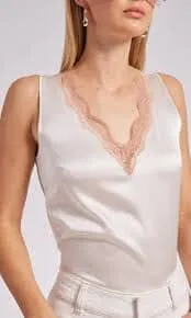 Generation Love Aida Silk Lace Tank Top- White/Latte