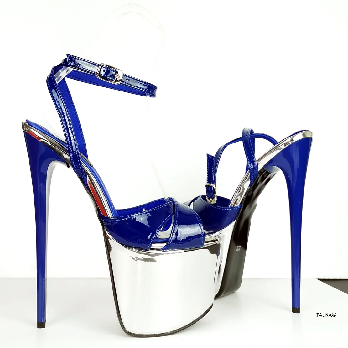 Genuine Leather Blue Silver Heel Sandals