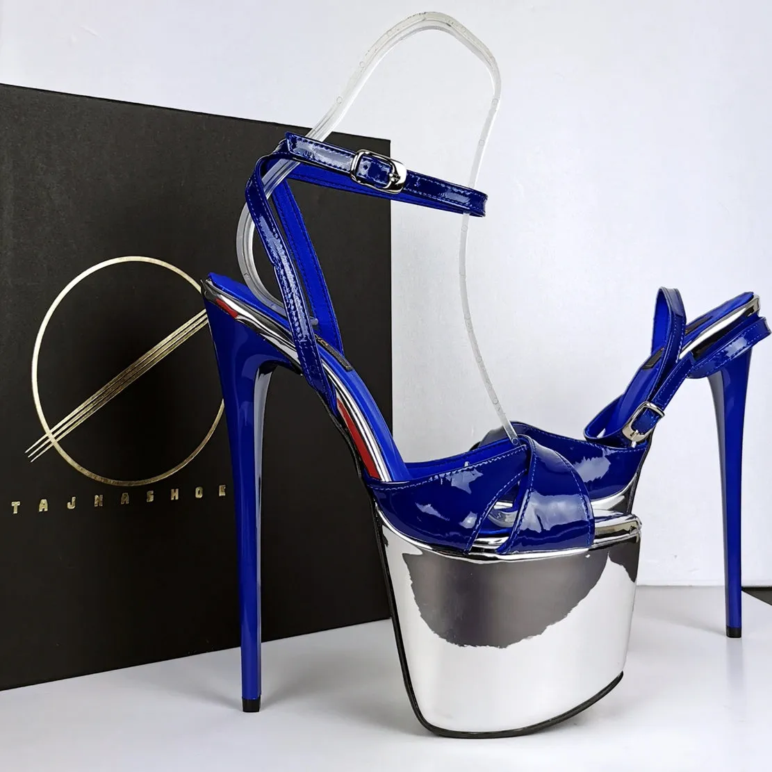Genuine Leather Blue Silver Heel Sandals