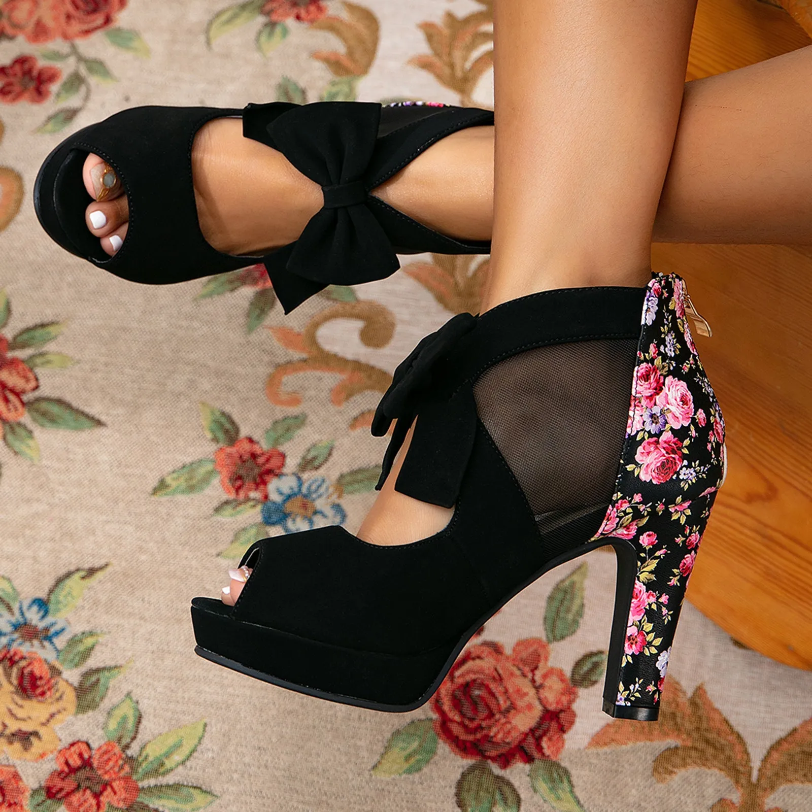 getmorebeauty Open Toe Women flower figure Platform High Heel Shoes Bows Strappy Sandals perfet for wedding/date/night/danceing