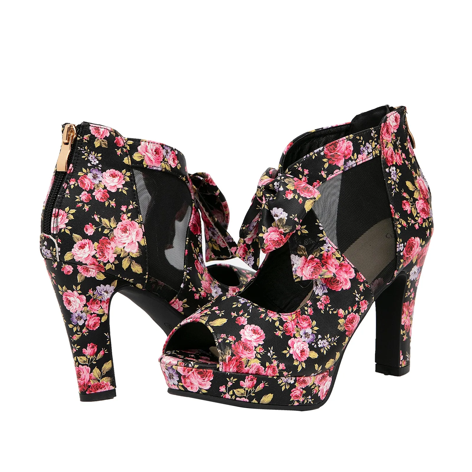 getmorebeauty Open Toe Women flower figure Platform High Heel Shoes Bows Strappy Sandals perfet for wedding/date/night/danceing