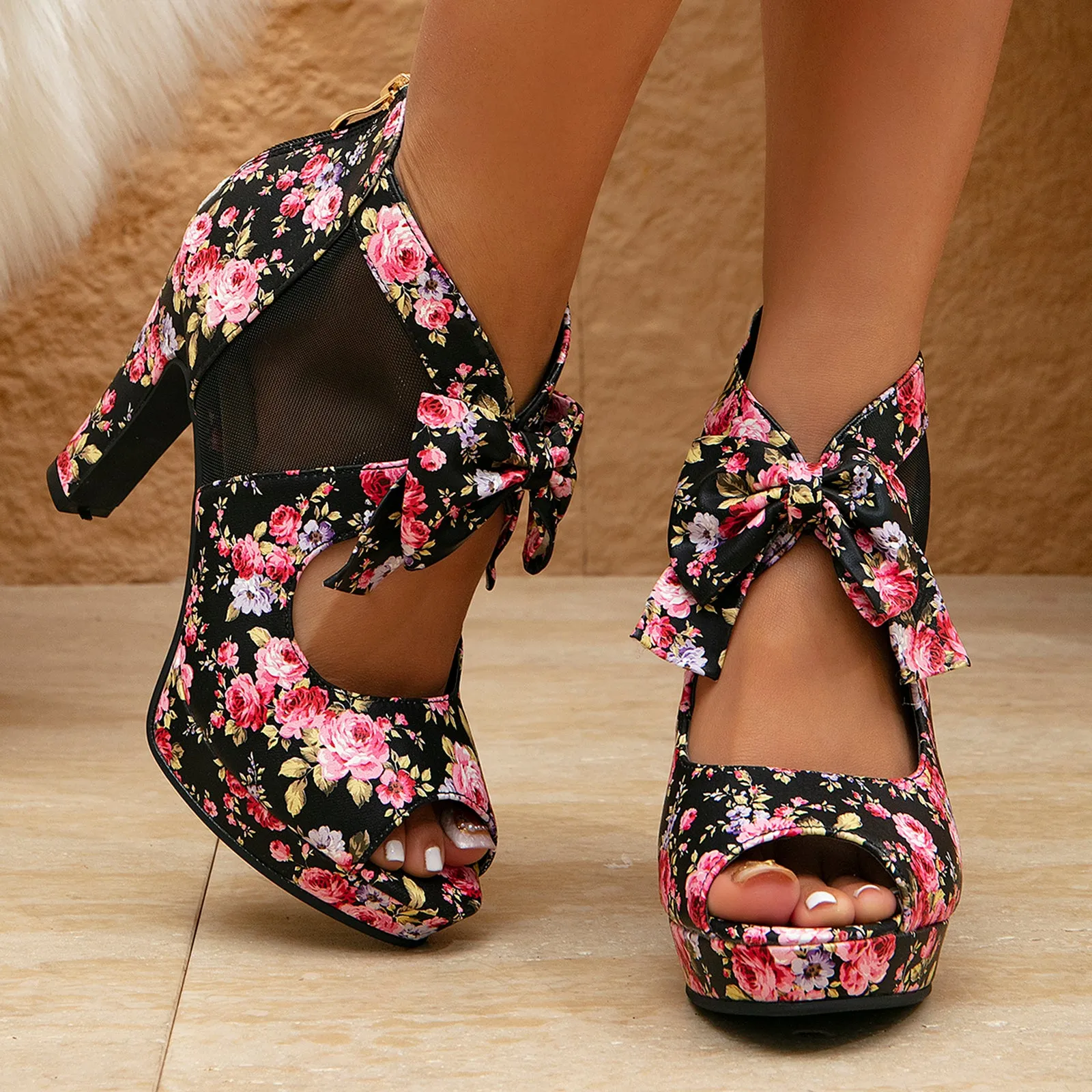 getmorebeauty Open Toe Women flower figure Platform High Heel Shoes Bows Strappy Sandals perfet for wedding/date/night/danceing