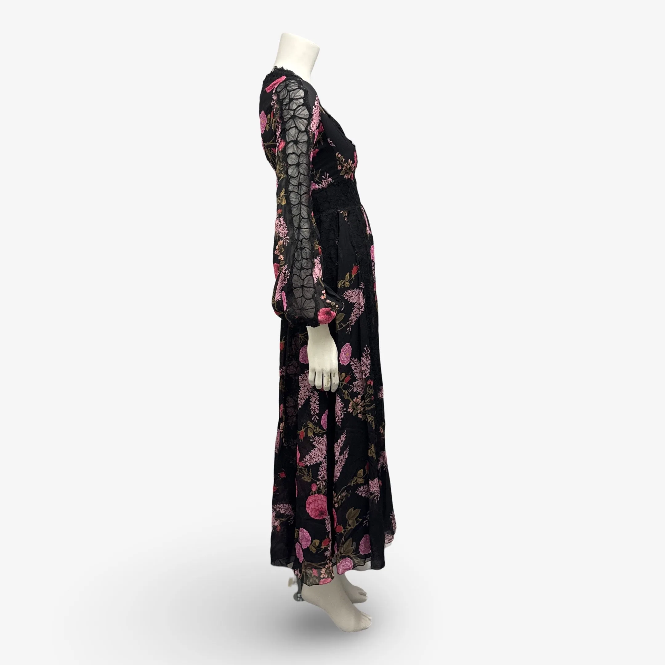 Giambattista Valli Black and Pink Floral Print Maxi Dress