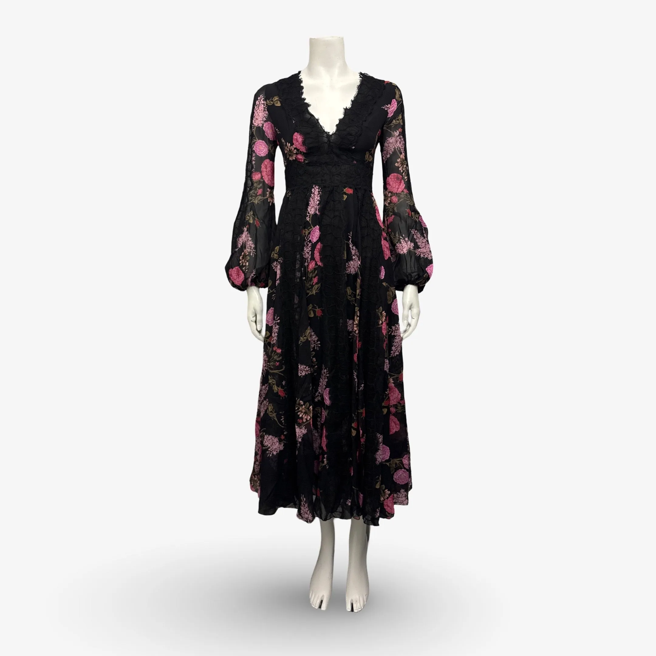 Giambattista Valli Black and Pink Floral Print Maxi Dress