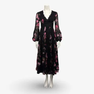 Giambattista Valli Black and Pink Floral Print Maxi Dress