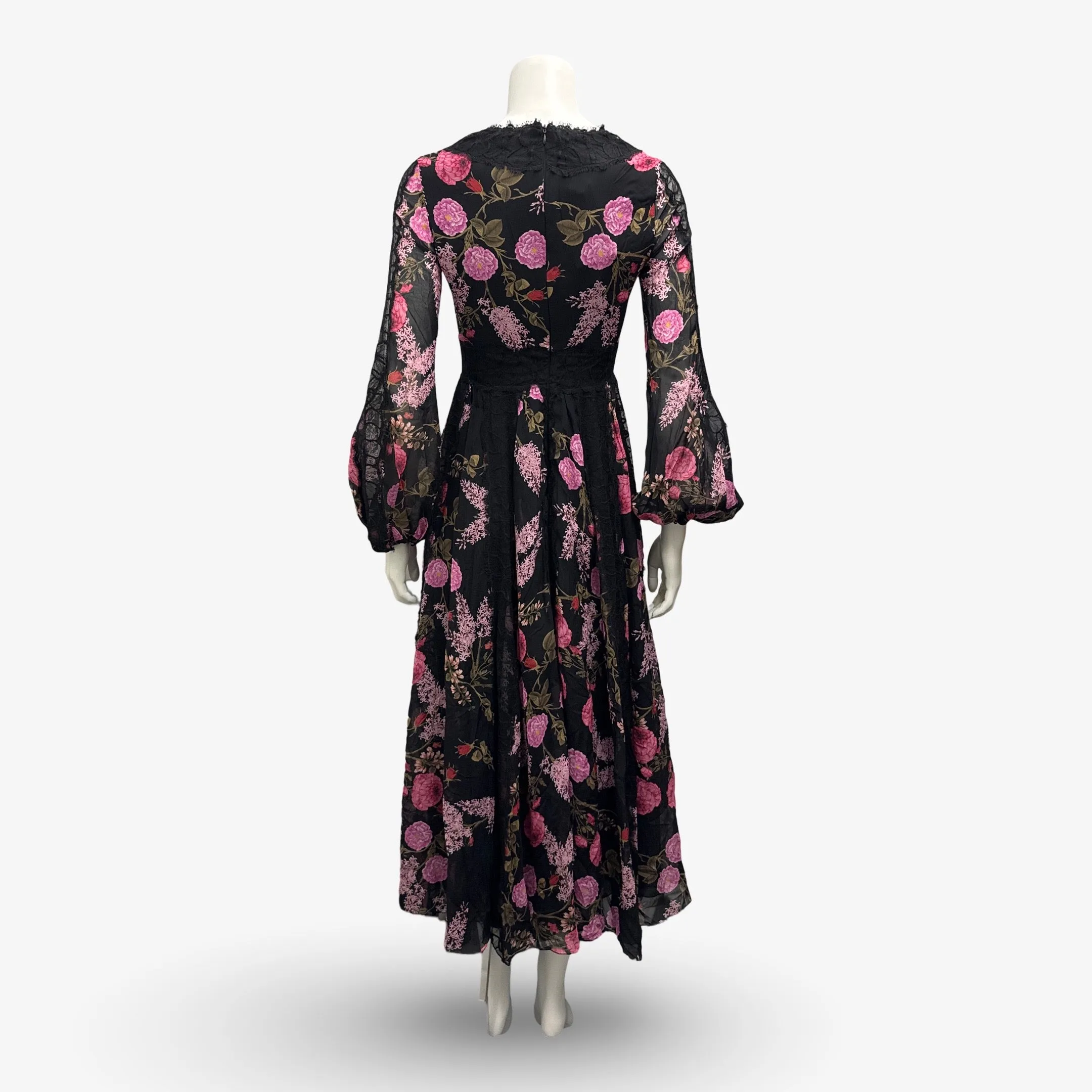 Giambattista Valli Black and Pink Floral Print Maxi Dress