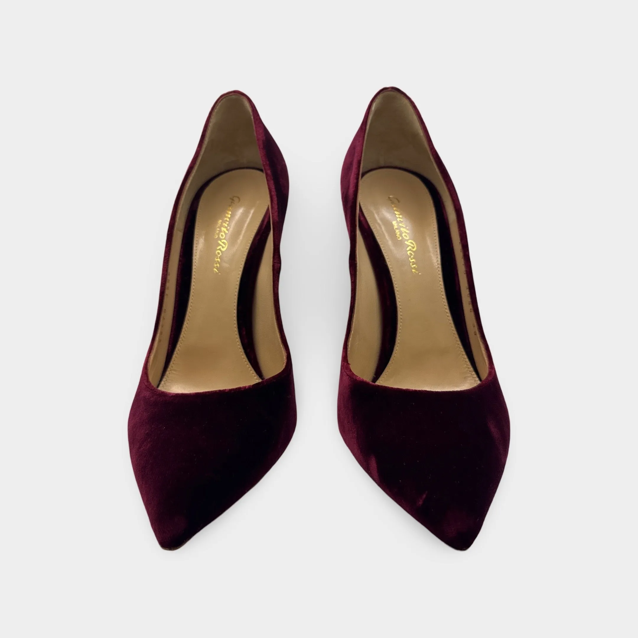 Gianvito Rossi Burgundy Velvet Heels
