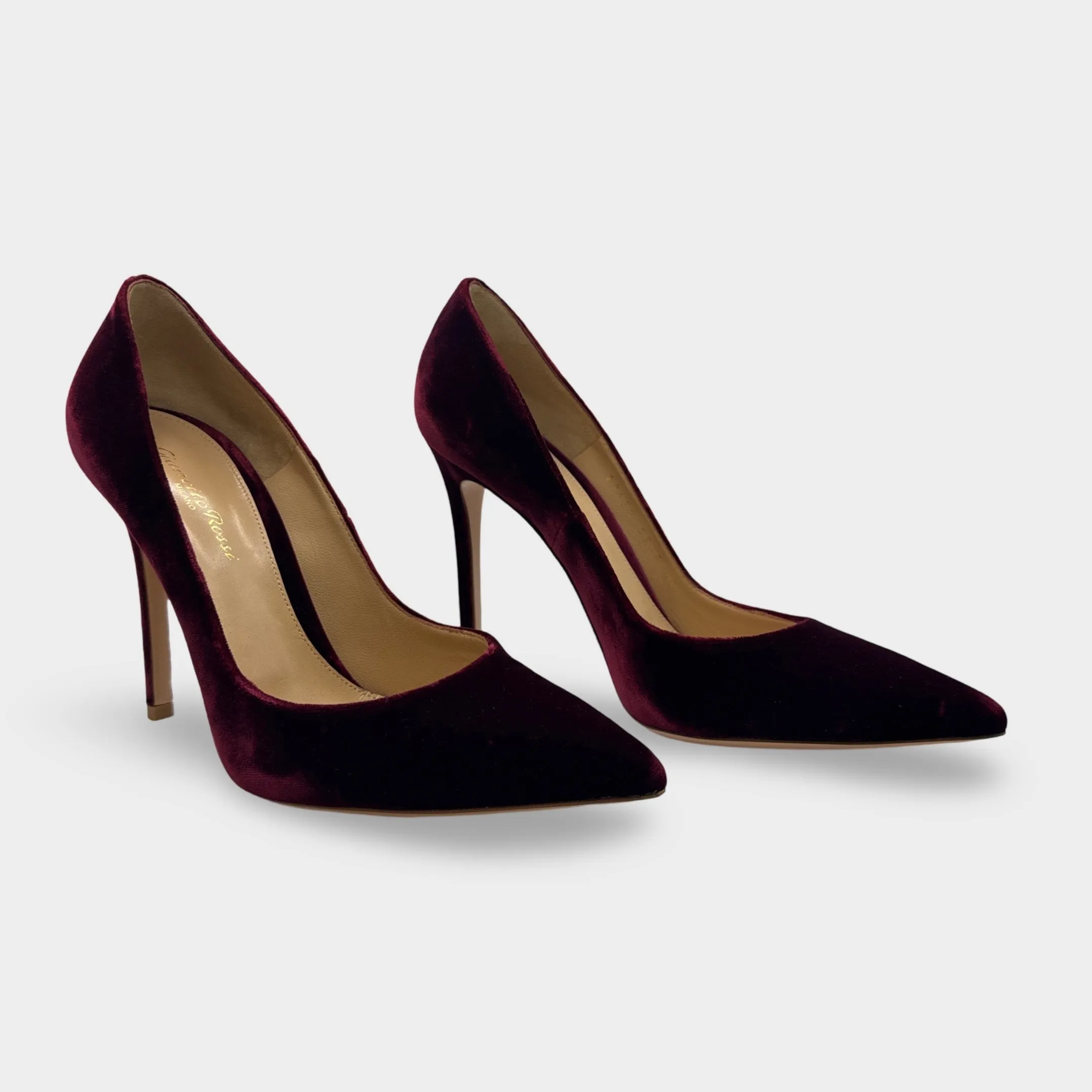 Gianvito Rossi Burgundy Velvet Heels