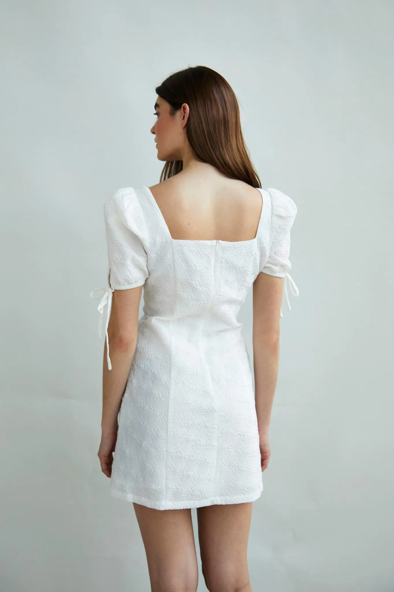 Glamorous Collection Puff Sleeve Mini Dress with Tie Detail
