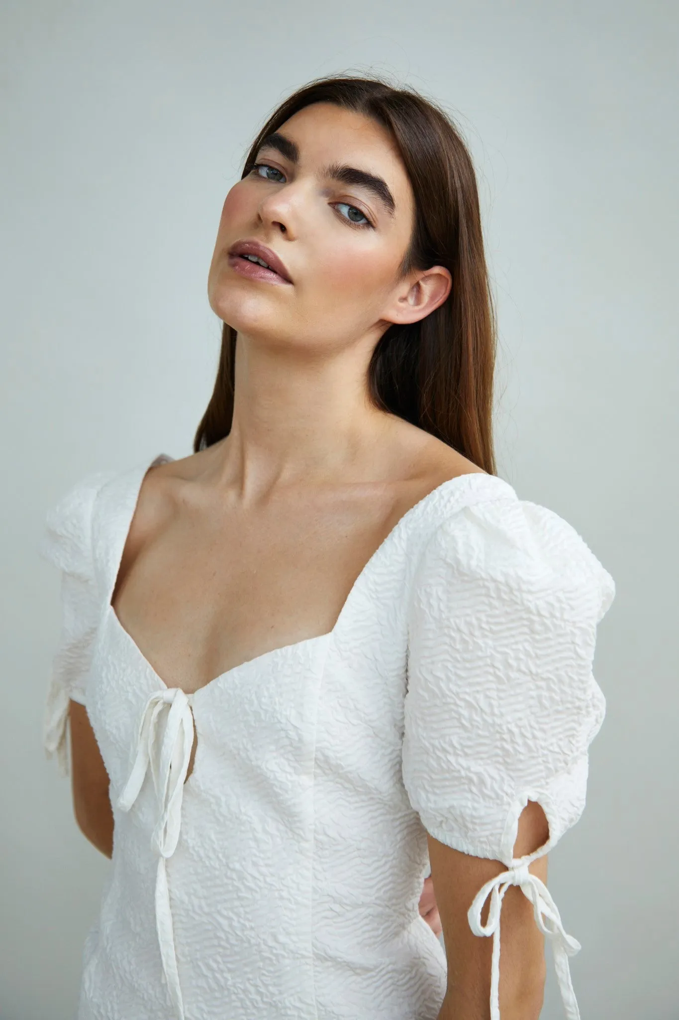 Glamorous Collection Puff Sleeve Mini Dress with Tie Detail