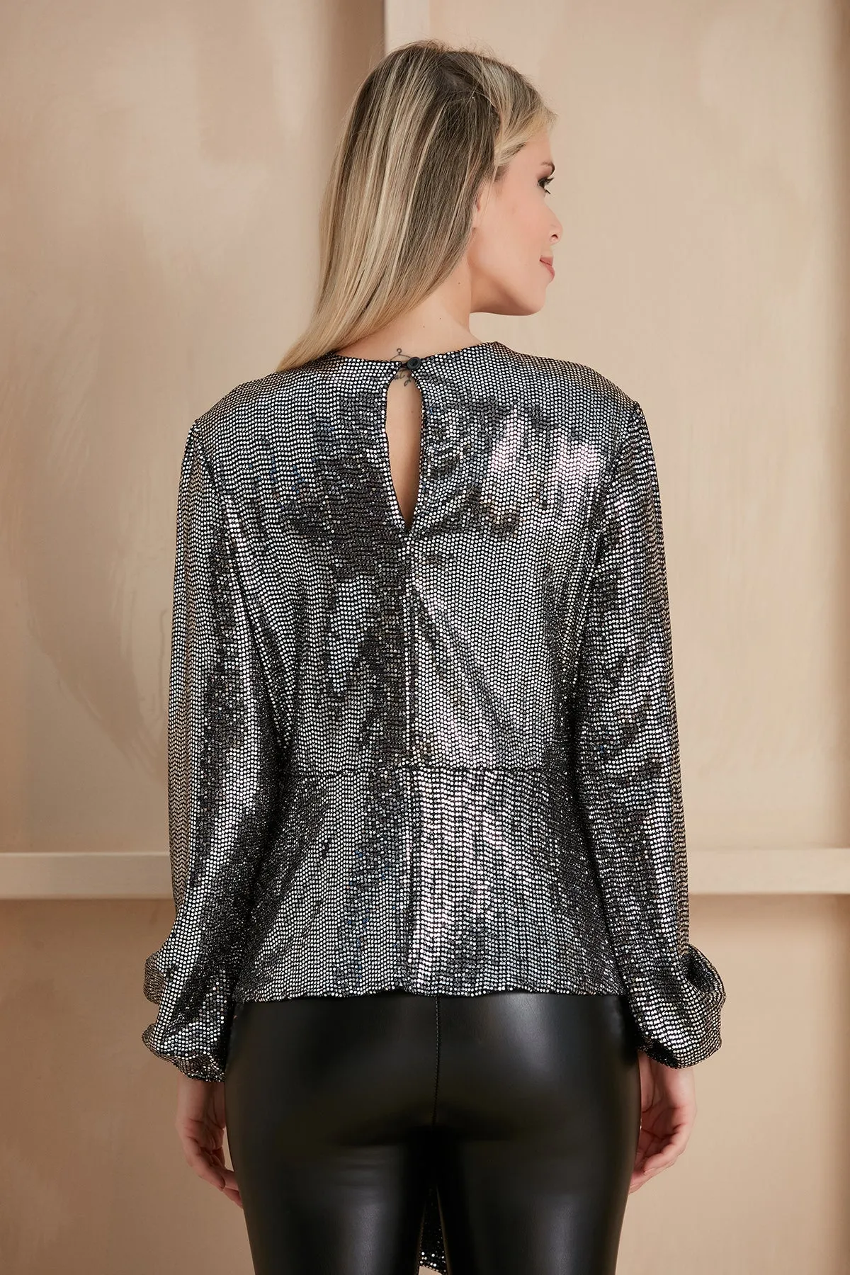 Glamorous Sequin Wrap Top in Dazzling Silver