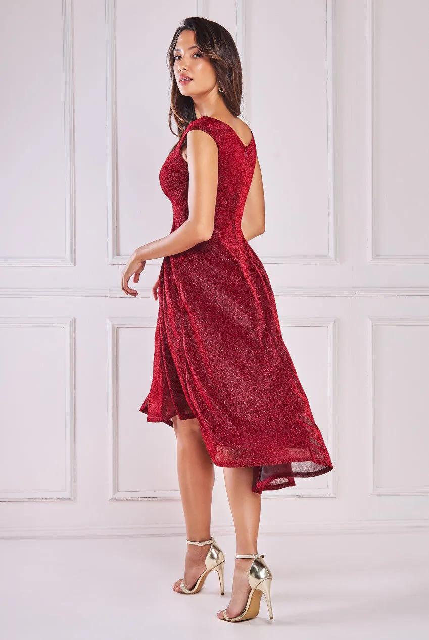Goddiva Off The Shoulder Lurex High Low Dress