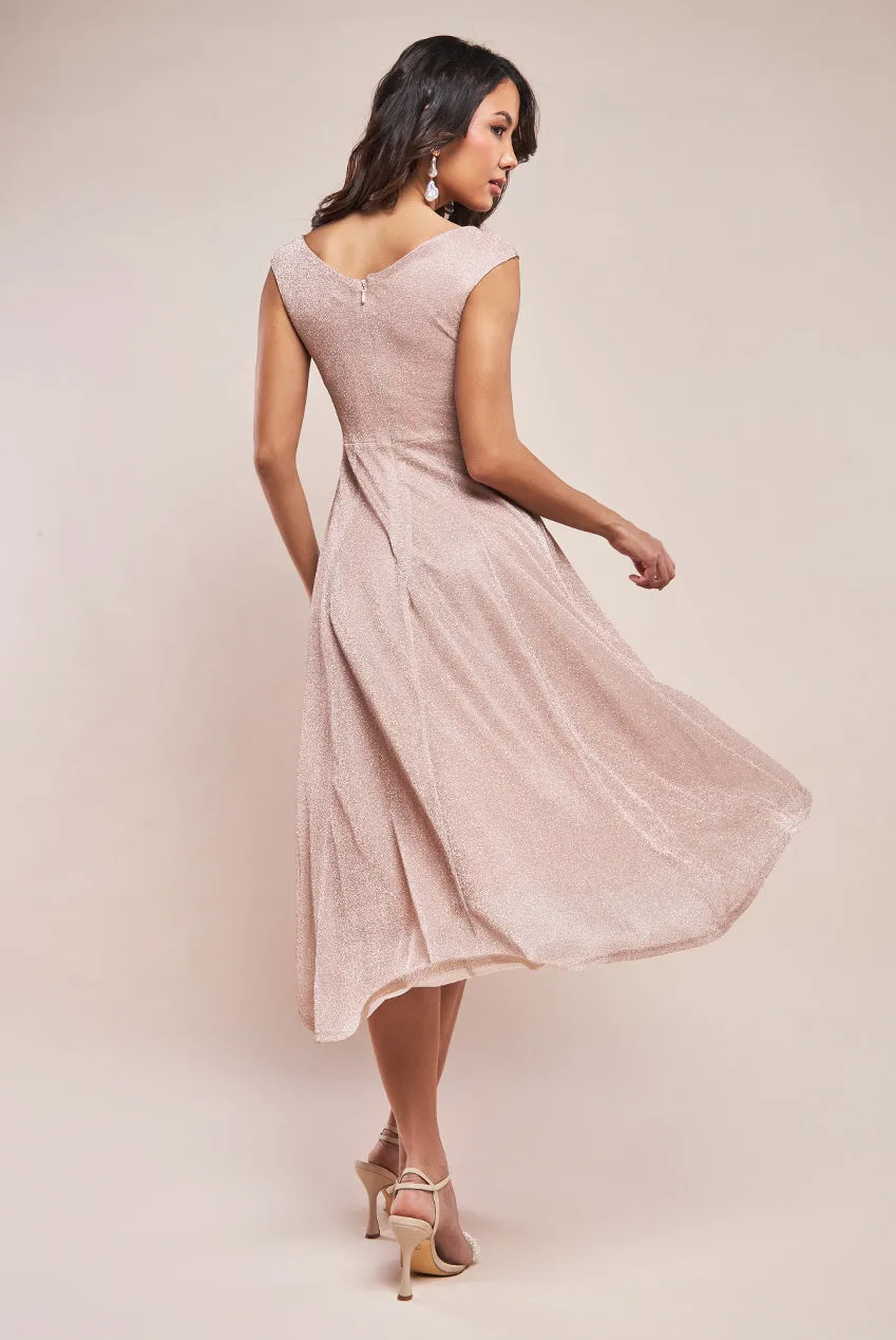 Goddiva Off The Shoulder Lurex High Low Dress