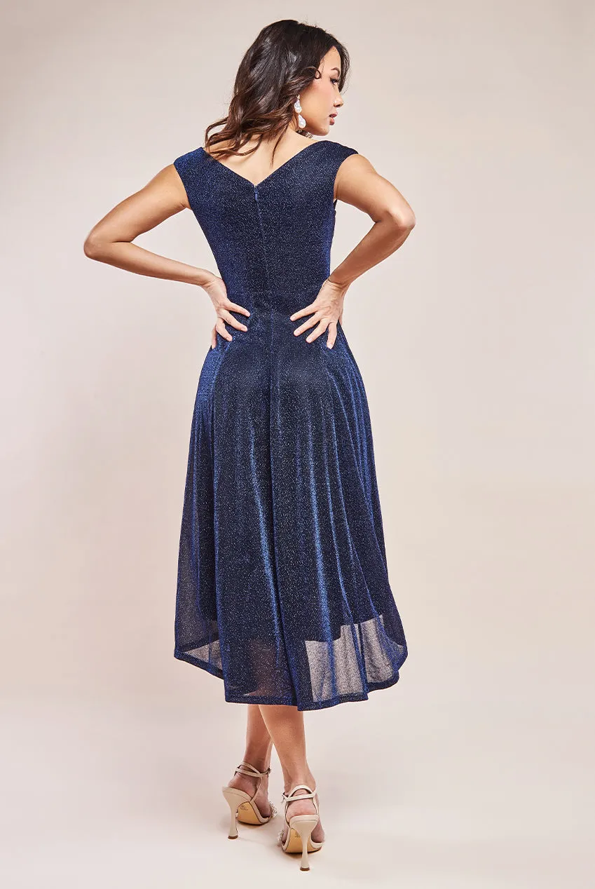 Goddiva Off The Shoulder Lurex High Low Dress