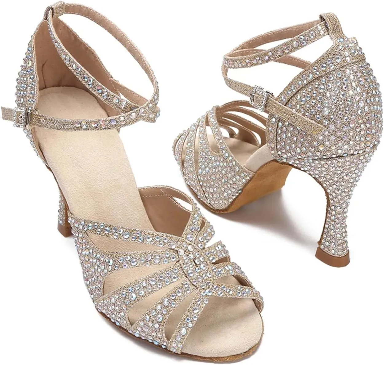 Golden Ballroom Sandals - Samba Tango Wedding Party Heels (8.5CM/3.35")
