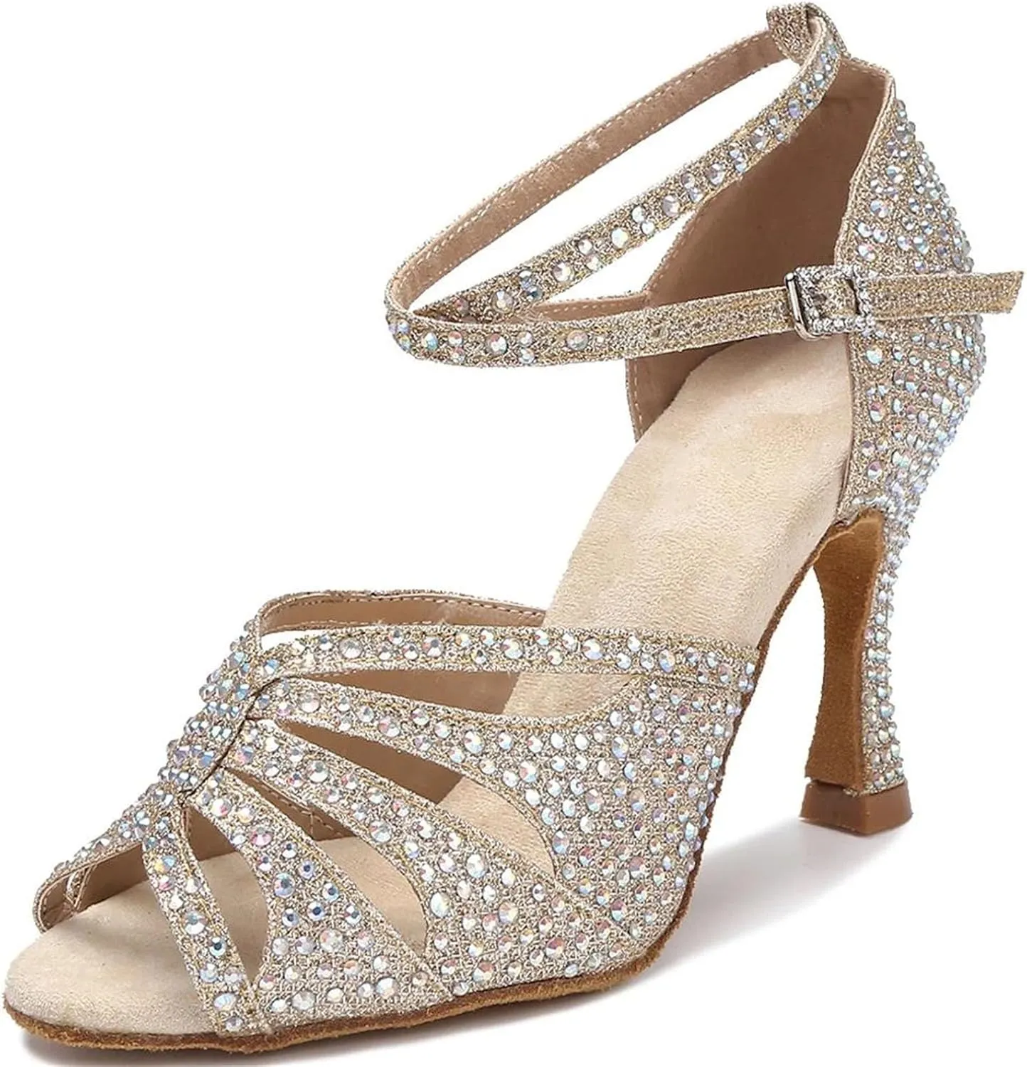 Golden Ballroom Sandals - Samba Tango Wedding Party Heels (8.5CM/3.35")