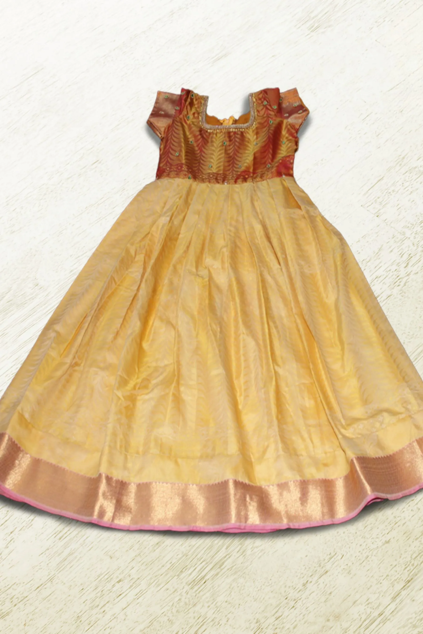 Golden Elegance: Indian Silk Frock for Girls – Stylish and Timeless