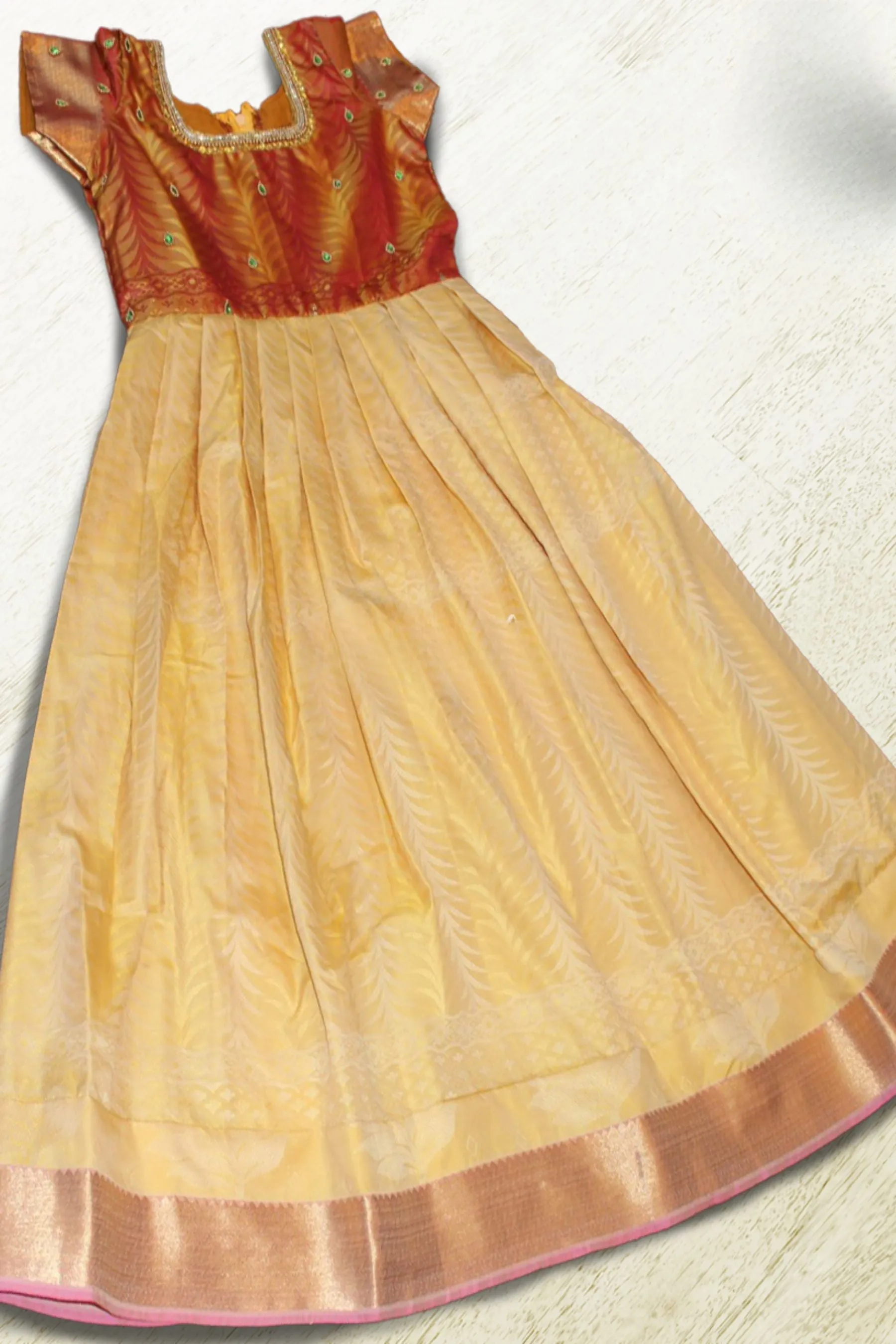 Golden Elegance: Indian Silk Frock for Girls – Stylish and Timeless