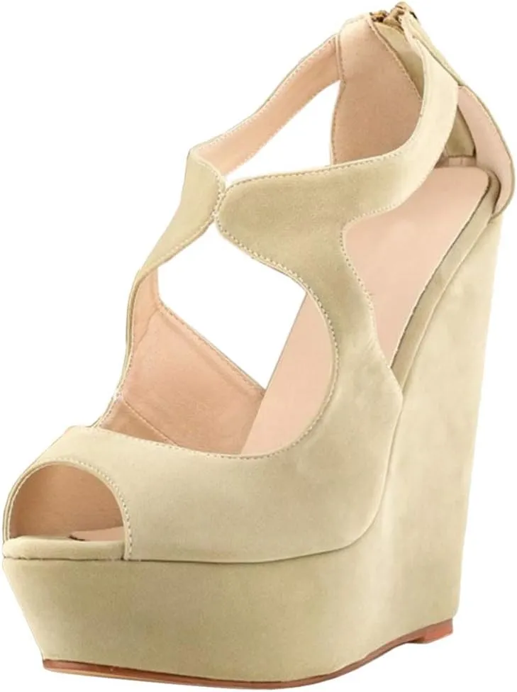 Gracemee Women Fashion Sandals Wedge High Heels Ankle Strap Party Heels Platform Peep Toe Summer Shoes RongbuApricot Size 35